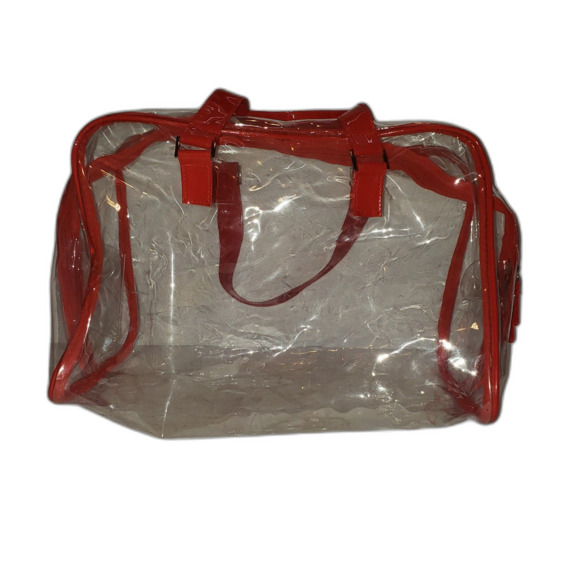 Transparent Clear and Red Tote with Double Zipper - Picture 4 of 4